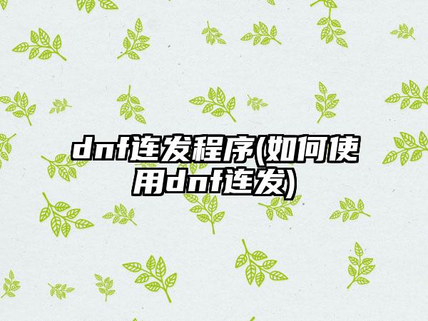 dnf连发程序(如何使用dnf连发)