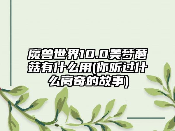 魔兽世界10.0美梦蘑菇有什么用(你听过什么离奇的故事)