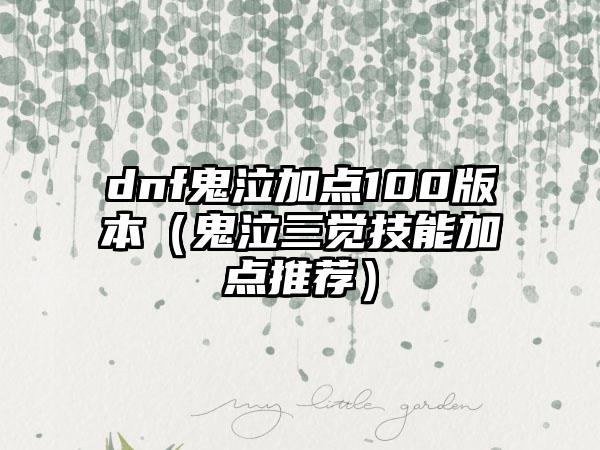 dnf鬼泣加点100版本（鬼泣三觉技能加点推荐）