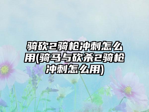 骑砍2骑枪冲刺怎么用(骑马与砍杀2骑枪冲刺怎么用)