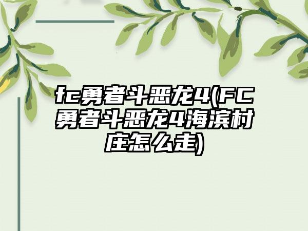 fc勇者斗恶龙4(FC勇者斗恶龙4海滨村庄怎么走)