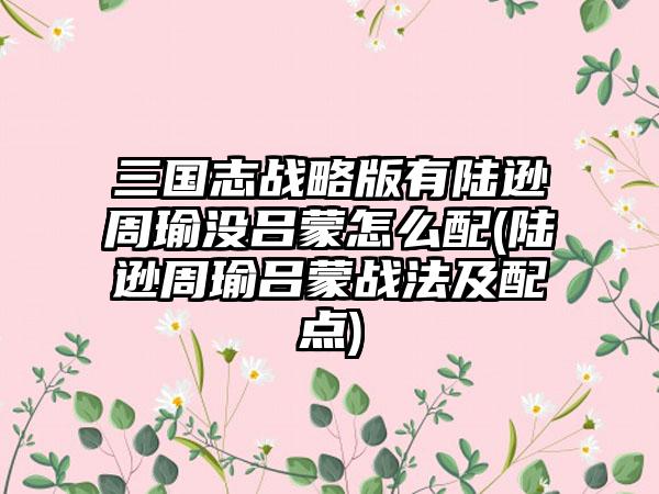 三国志战略版有陆逊周瑜没吕蒙怎么配(陆逊周瑜吕蒙战法及配点)