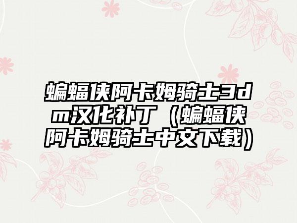 蝙蝠侠阿卡姆骑士3dm汉化补丁（蝙蝠侠阿卡姆骑士中文下载）