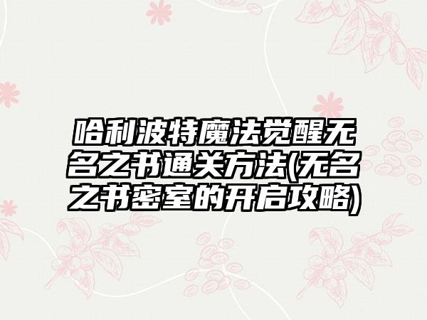 哈利波特魔法觉醒无名之书通关方法(无名之书密室的开启攻略)