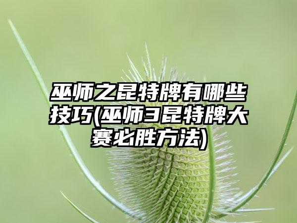 巫师之昆特牌有哪些技巧(巫师3昆特牌大赛必胜方法)