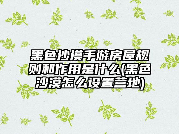 黑色沙漠手游房屋规则和作用是什么(黑色沙漠怎么设置营地)