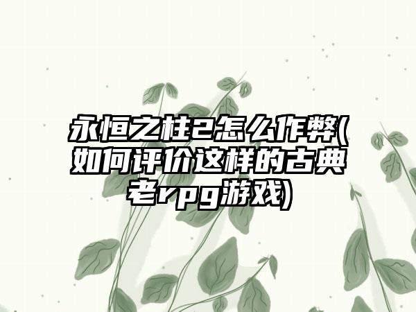 永恒之柱2怎么作弊(如何评价这样的古典老rpg游戏)