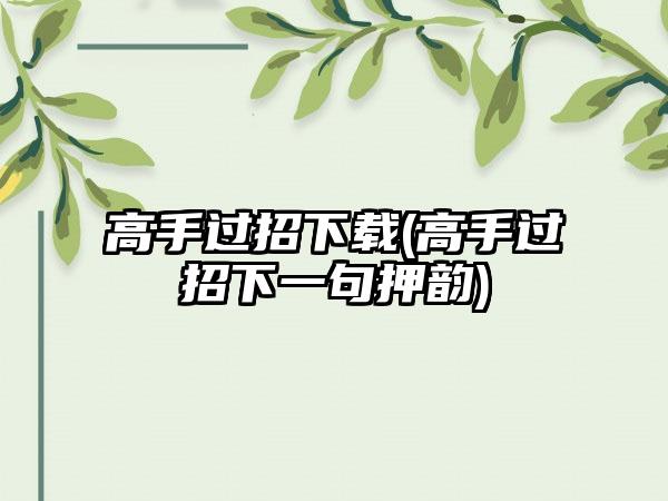 高手过招下载(高手过招下一句押韵)