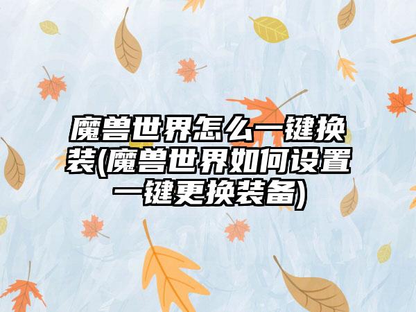 魔兽世界怎么一键换装(魔兽世界如何设置一键更换装备)