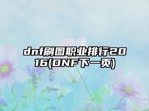 dnf刷图职业排行2016(DNF下一页)