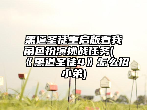 黑道圣徒重启版看我角色扮演挑战任务(《黑道圣徒4》怎么招小弟)