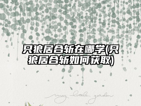 只狼居合斩在哪学(只狼居合斩如何获取)