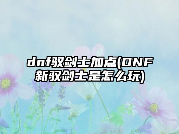 dnf驭剑士加点(DNF新驭剑士是怎么玩)