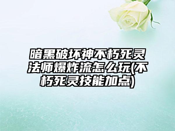 暗黑破坏神不朽死灵法师爆炸流怎么玩(不朽死灵技能加点)