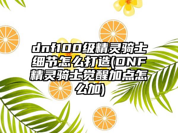 dnf100级精灵骑士细节怎么打造(DNF精灵骑士觉醒加点怎么加)