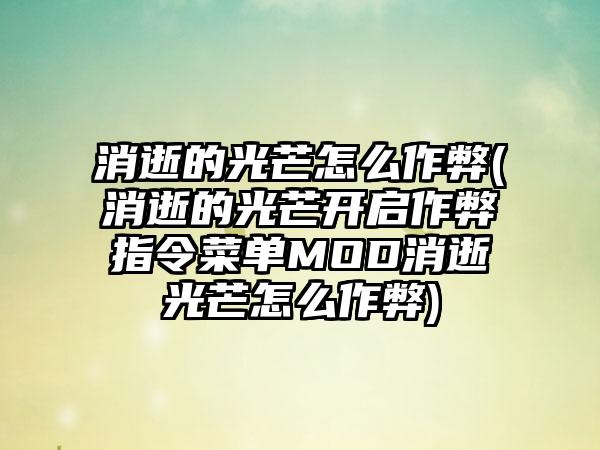消逝的光芒怎么作弊(消逝的光芒开启作弊指令菜单MOD消逝光芒怎么作弊)