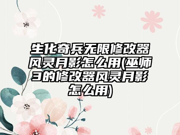 生化奇兵无限修改器风灵月影怎么用(巫师3的修改器风灵月影怎么用)