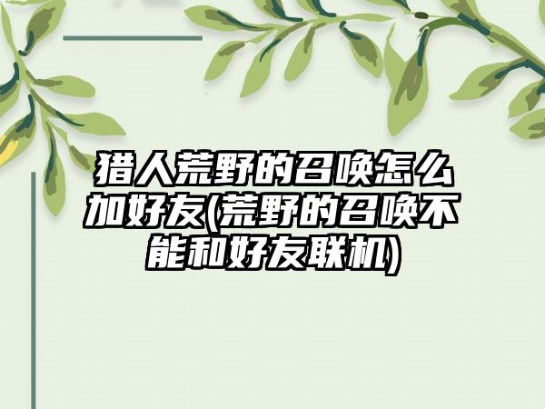 猎人荒野的召唤怎么加好友(荒野的召唤不能和好友联机)