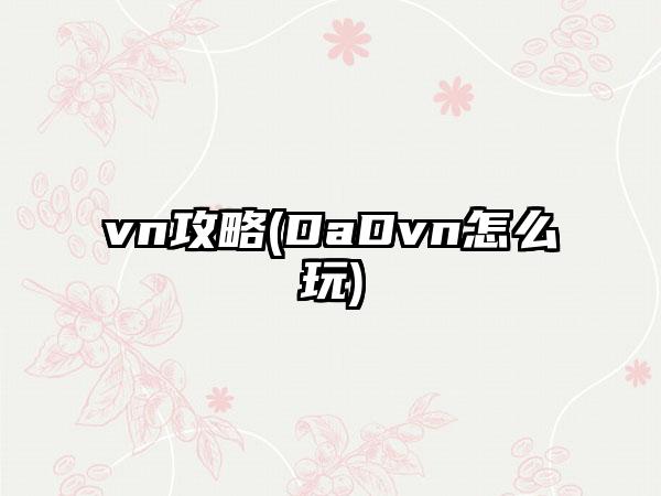 vn攻略(DaDvn怎么玩)