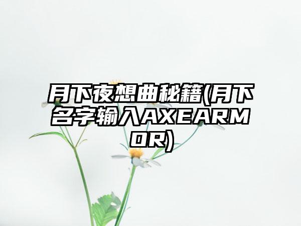 月下夜想曲秘籍(月下名字输入AXEARMOR)