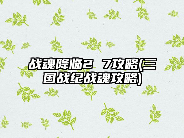 战魂降临2 7攻略(三国战纪战魂攻略)