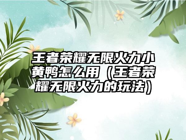 王者荣耀无限火力小黄鸭怎么用（王者荣耀无限火力的玩法）