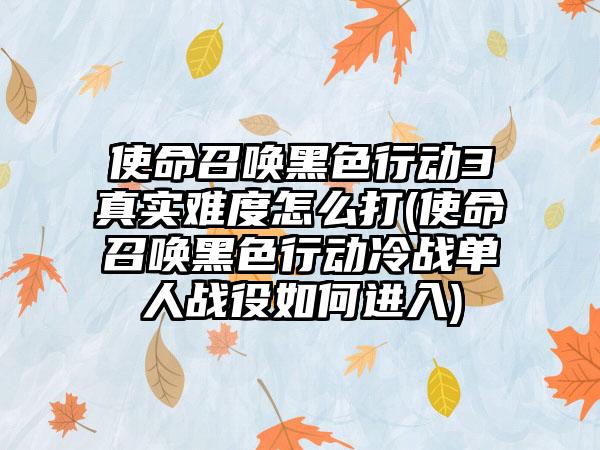 使命召唤黑色行动3真实难度怎么打(使命召唤黑色行动冷战单人战役如何进入)