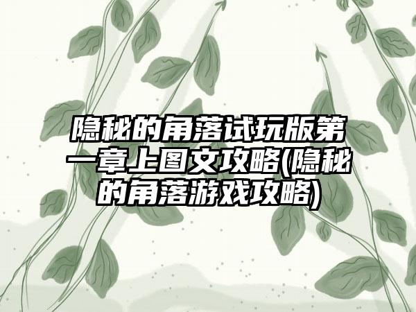 隐秘的角落试玩版第一章上图文攻略(隐秘的角落游戏攻略)