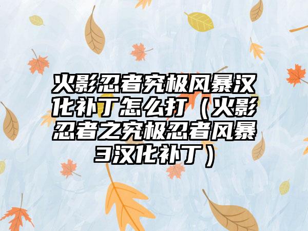 火影忍者究极风暴汉化补丁怎么打（火影忍者之究极忍者风暴3汉化补丁）
