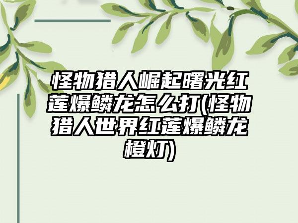 怪物猎人崛起曙光红莲爆鳞龙怎么打(怪物猎人世界红莲爆鳞龙橙灯)