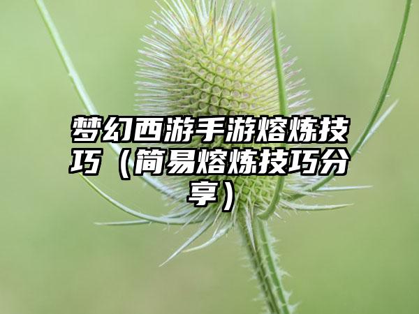 梦幻西游手游熔炼技巧（简易熔炼技巧分享）