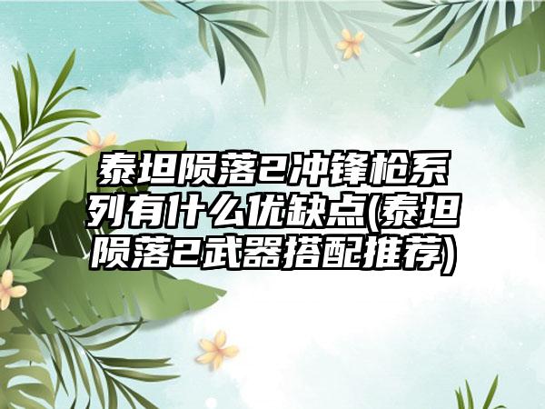 泰坦陨落2冲锋枪系列有什么优缺点(泰坦陨落2武器搭配推荐)