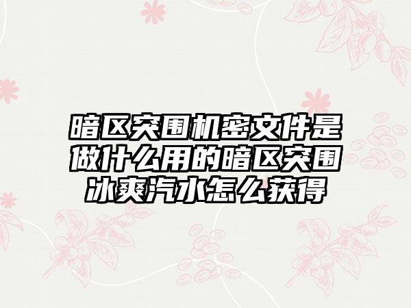 暗区突围机密文件是做什么用的暗区突围冰爽汽水怎么获得