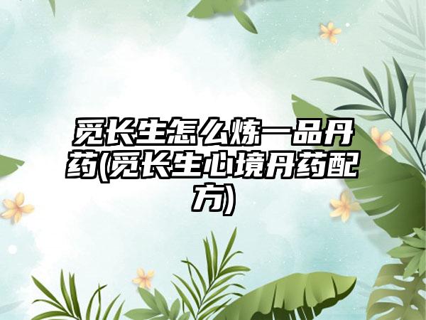 觅长生怎么炼一品丹药(觅长生心境丹药配方)