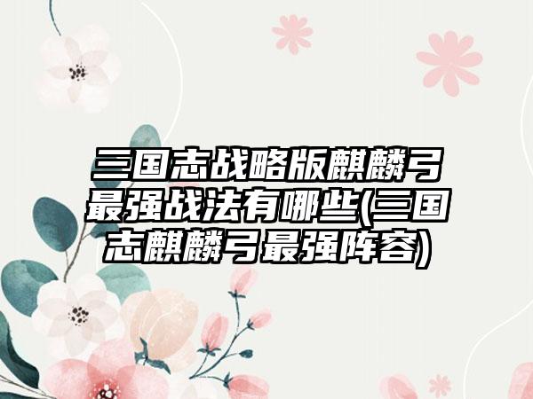 三国志战略版麒麟弓最强战法有哪些(三国志麒麟弓最强阵容)