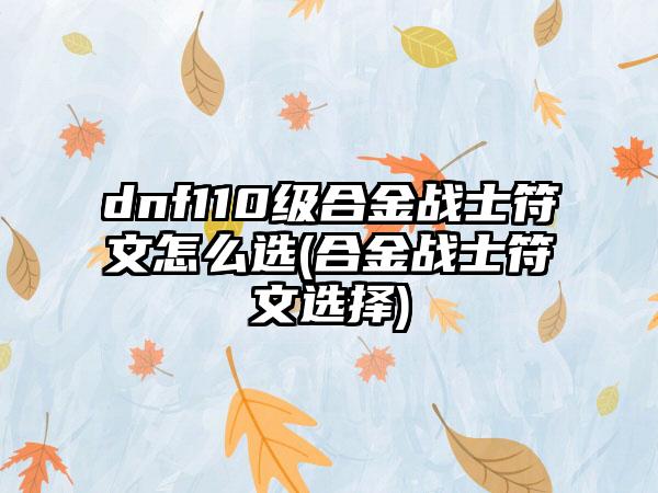 dnf110级合金战士符文怎么选(合金战士符文选择)