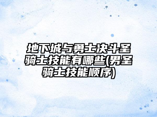 地下城与勇士决斗圣骑士技能有哪些(男圣骑士技能顺序)