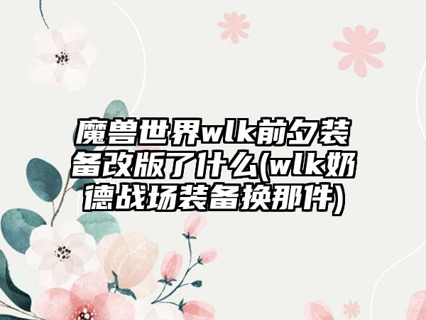 魔兽世界wlk前夕装备改版了什么(wlk奶德战场装备换那件)