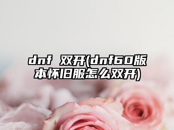 dnf 双开(dnf60版本怀旧服怎么双开)