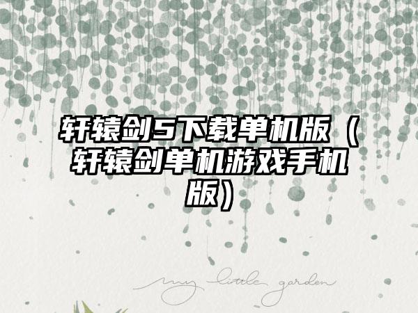 轩辕剑5下载单机版（轩辕剑单机游戏手机版）