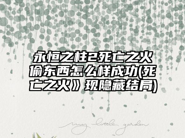 永恒之柱2死亡之火偷东西怎么样成功(死亡之火》现隐藏结局)