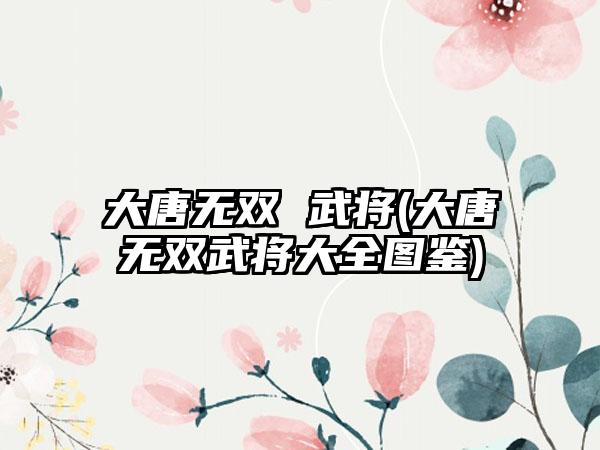 大唐无双 武将(大唐无双武将大全图鉴)