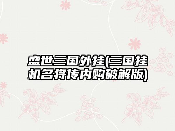 盛世三国外挂(三国挂机名将传内购破解版)