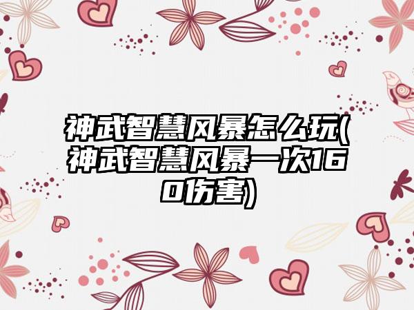 神武智慧风暴怎么玩(神武智慧风暴一次160伤害)