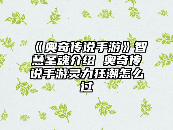 《奥奇传说手游》智慧圣魂介绍 奥奇传说手游灵力狂潮怎么过