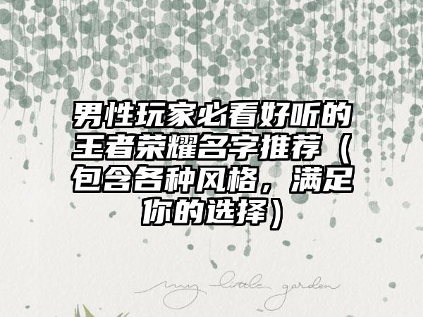 男性玩家必看好听的王者荣耀名字推荐（包含各种风格，满足你的选择）