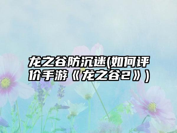 龙之谷防沉迷(如何评价手游《龙之谷2》)