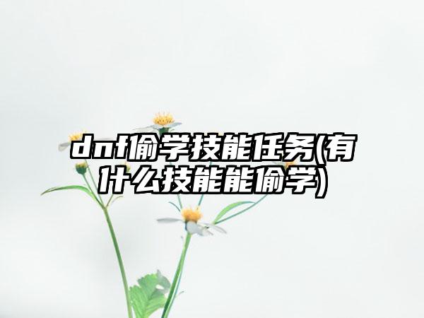 dnf偷学技能任务(有什么技能能偷学)