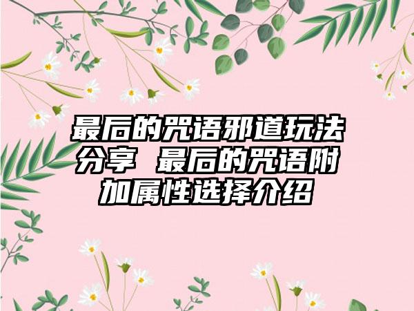 最后的咒语邪道玩法分享 最后的咒语附加属性选择介绍