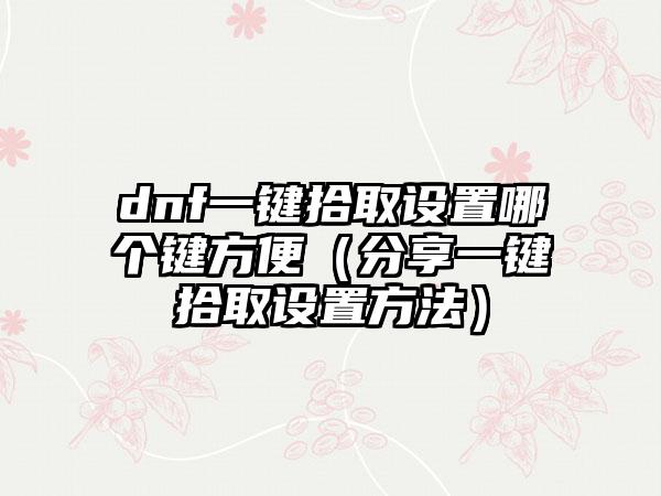 dnf一键拾取设置哪个键方便（分享一键拾取设置方法）